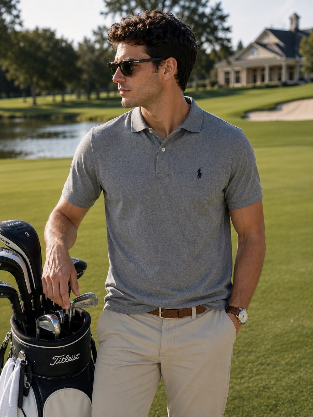 Ralph Lauren Heather Gray Polo with Navy Pony